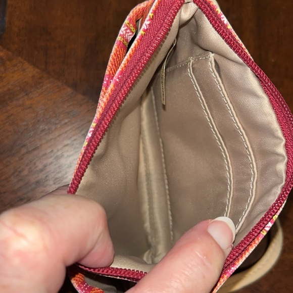 Coach Vintage wristlet coated canvas stripe Orange pink sage white/tan leather - Picture 7 of 13